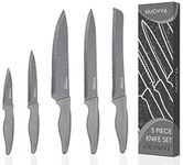 nuovva Professional Kitchen Knife Set – 5pcs Grey Kitchen Knives – Stainless Steel Granite Non Stick Blades – Chefs, Filleting, Bread, Paring and Utility Knives