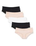 Iris & Lilly Women's Cotton Cheeky Hipster Knickers with Lace Detail, Pack of 5, Black/Dusty Pink/White, 12