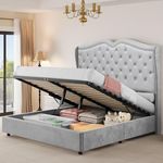 YITAHOME Queen Lift Up Storage Bed with Headboard 51.6"Tall,Upholstered Platform Bed Frame with Hydraulic Storage,Velvet Wingback Headboard with Tufted Buttons,No Box Spring Needed,Easy Assembly, Grey