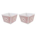 St@llion 2 Pieces Large Retro Striped Cinema Design Popcorn Holder Boxes, Plastic Red and White Striped Night Party Sweet Traditional Popcorn Bowl Tub Bags - 15cm x 23cm x 23cm