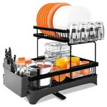 Baodan Dish Drying Rack Large, 2 Tier Kitchen Dish Drainer Rack Space-Saving, 360 Flexible Draining Board Rack for Kitchen Counter - Sink Drainer Rack with Drip Tray, Utensil Holder, Cup Rack