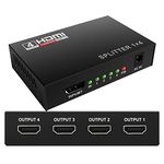 MICROWARE HDMI Splitter 1 in 4 Out V1.4 Powered 1x4 Ports Box Supports 4K@30Hz Full Ultra HD 1080P and 3D Compatible with PC STB Xbox PS4 Fire Stick Roku Blu-Ray Player HDTV (1 Input to 4 Outputs)