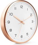 Driini Modern Rose Gold Analog Wall Clock - Decorative Aluminum Frame with White Face and Large, Easy-to-Read Numbers (12 inch) –Contemporary Decor for Office, Living Room, Kitchen or Bathroom.