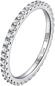 ChicSilver Personalized Custom Ring 2MM 925 Sterling Silver CZ Cubic Zirconia Stackable Engagement Ring Eternity Wedding Band for Women Size 12
