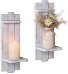 Walasis Wall Candle Sconces Set of Two: Rustic Wood Candle Holder Wall Decor - Distressed White Wall Mounted Candles Sconce for Bedroom Living Room Bathroom