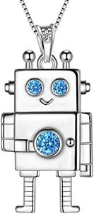 Aurora Tears Robot Pendant Necklace/Stud Earrings 925 Sterling Sliver Cool Robot Cubic Zirconia Jewelry for Robotic Lovers Men and Women, Sterling Silver, Cubic Zirconia