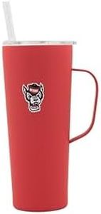 Decorvo NCAA 20 oz. Stainless Steel Tumbler with Handle - Officially Licensed Double Walled Insulated Roadie with Slide Lid and Straw (North Carolina State Logo - Red)