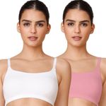 NYKD by Nykaa Easy Breezy Slip-On Bra Everyday T-Shirt Bra for Women, Wireless, Full Coverage, Non Padded-NYB165,Blush/White,L