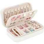 Jewellery Box Organiser, Mini Velvet Travel Jewelry Case with Zipper for Rings Earrings Necklace Bracelets, Small Portable Travel Jewellery Organiser Storage Case for Girls Women, Beige