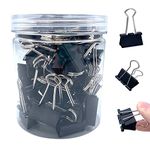 MOTDWKYD 50Pcs Black Binder Clips, Paper Binder Clips Medium Size, Metal Fold Back Clips with Box for Office, School and Home Supplies