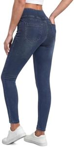 Chasehot Pull on Skinny Jeans for Women, Stretchy High Waisted Leggings Trendy Tummy Control Demin Jegging with Pockets Dark Indigo Worn-XL