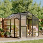 6 x 8 FT Greenhouse, Greenhouse for Outside, Polycarbonate Greenhouse with Aluminum Frame, Lockable Door and Ajustable Roof Vent for Backyard, Green Houses for Outside Garden Backyard, Patio