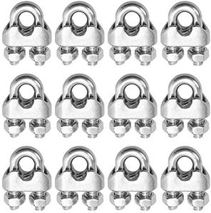 1/4 Inch 6mm Wire Rope Clamps Clip 304 Stainless Steel Cable Clip Fastener 12 Pcs