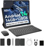 Whitedeer 10 inch Tablet Android 14, 14GB+128GB/2TB Expanded, Octa-Core Tablets, 800 * 1280 HD丨WiFi 6丨BT 5.0丨5000mAh丨5MP+8MP, Widevine L1, Tab with Keyboard丨Mouse丨Stylus丨Tablet Case丨 Headphone(Black)