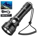 WholeFire Diving Torch Super Bright 2000 Lumens 120M Underwater Flashlight Professional Scuba Snorkeling IPX8 Waterproof PM70 LED Torch Dive Lights with Charger