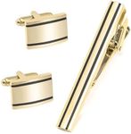 Naisfei 3 Set Cufflinks & Tie Clip Brass Plated Square, Tie Bar Clips, Business Shirts Necktie Clip Wedding Party Business Meeting Valentines Day Fathers Day, for Shirt, Dress Decoration(Gold)