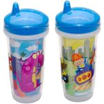 Playtex Baby Sipsters Stage 3 Hard Spout Cups, Dinosaurs and Construction 3D Graphics, 9 Oz, 2 Count - Spill-Proof, Leak-Proof, and Insulated