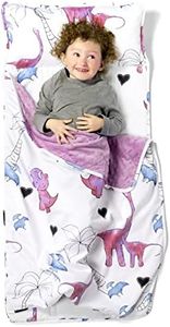 JumpOff Jo - Toddler Nap Mat - Sleeping Bag for Kids with Removable Pillow and Ultra Soft Blanket for Preschool, Daycare, and Sleepovers - Pink Dino