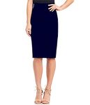 Stars and You Women's Knee Length Formal Pencil Skirt with Elastic Waist Band (Size in inches XS-26, S-28, M-30, L-32, XL- 34, XXL-36 INCHES) (34, Navy)