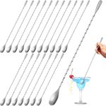 Lallisa 18 Pcs 12 Inches Stainless Steel Mixing Spoons Spiral Pattern Bar Spoon Long Drink Stirrer for Cocktail Shaker, Silver