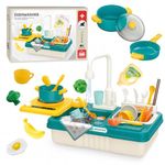 Toyana 2in1 Play Sink with Running Water & Cooking Stove, 32 PCs Kids Pretend Play Kitchen Utensils Accessories Playset, Educational Gift for Children 3+ Years - Blue