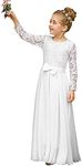 AbaoSisters Lovely Flower Girl Wedding Long Sleeves Kids Lace Pageant First Communion Dress(Size 10) Ivory(Off-White)