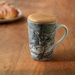 Ellementry Carbon Ceramic Mug with Wooden Lid (350 ML) | Mug for Coffee, Tea and Milk | Microwave Safe Cup | Tall Cofee Mug for Office, Home and Travel | Chip Resistant | Birthday Gift