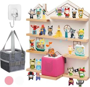Gieanoo Large Tonie Shelf for Toniebox,for Toniesbox 1 and Toniesbox 2 Tonie Shelf Wall Mounted Magnetic Pine Wooden Floating Shelves Compatible with Tonie Box Player Tonie Figures Storage(White)