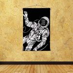 ArtzFolio Space Concept With Astronaut Velvet Fabric Painting Tapestry | Scroll Art Hanging 30 x 43.6 inch (76 x 111 cms)