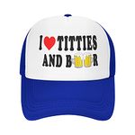 NVJUI JUFOPL Women's Mesh Back Trucker Hat, I Heart Titties and Beer, Snapback Funny Baseball Cap Blue