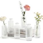 ComSaf Small Vases for Flowers Mini Clear Glass Bud Vases in Bulk, Mini Flower Vase, Vases for Centerpiece, Ribbed Vases Set, Wedding Table Ceterpiece, Home Decor, Housewarming Gift (Clear)