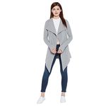 HYPERNATION Grey Color Cotton Blend Thumb Insert Long Sleeves Open Front Shrug for Women(HYPW02222_S)