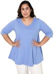 AMYDUS Plus Size Blue Cotton T-Shirt for Women | Sizes XL to 9XL | 100% Cotton | A-Line Fit | V-Neck | Complete Hip Coverage | Plus Size Tshirt for Women