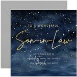 Birthday Card for Son-in-Law - Wonderful Son-in-Law Stars Design - Male Birthday Card for Men Adult - Gold Foil Star Sky Design - Special Birthday Card for Him from Family | Blank Inside Envelope