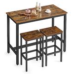 VASAGLE Table Set, Counter with Bar Chairs, Industrial for Kitchen, Living, Rustic Brown ULBT15X