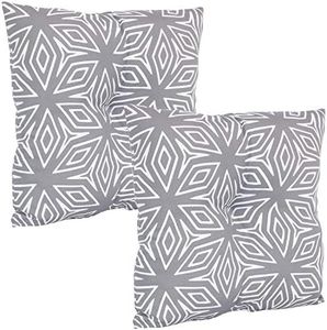 Sunnydaze Tufted Indoor and Outdoor Decorative Throw Pillows - 19-Inch Square Patio Cushions Set of 2 - Weather-Resistant Polyester - Gray Geometric