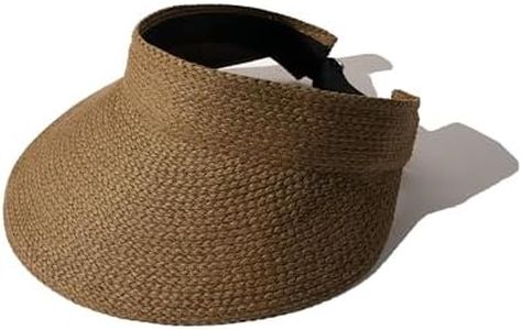 FURTALK Sun Visor Hats for Women Wide Brim Straw Visors Womens Foldable Beach Visors Summer Roll Up Ponytail Beach Hat Brown
