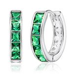 Linawe Silver Small Hoop Earrings for Women Trendy, Emerald Green Huggie Earrings Piercing Jewellery, Cubic Zirconia Earrings Stud, Cartilage Mini Tiny Hoop, Cute Earrings Flat Back