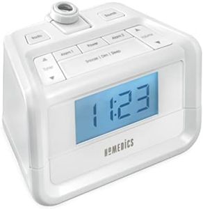 Homedics Dual Alarm Digital FM Clock Radio Time Projection, 8 Relaxing Nature Sounds, LED Display, Multi-Alarm Snooze, Sleep Timer, Nightlight, Ceiling Clock SoundSpa, White