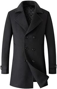 chouyatou Men's Classic Double Breasted Wool Blend Pea Coat Mid Long Trench Coat (Large, Black)