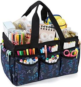 JOSIVIKY Craft Art Organizer Tote Bag, Cleaning Supply Caddy, Car Organizer for Tool Supplies, Carrying Bag with Handle for Multi-Purpose, Organizer Caddy for Pets (Blue Floral)