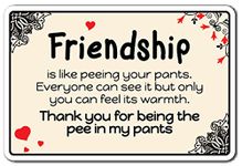 Friendship is Like Peeing Aluminum Sign Friendship Love Friends Bond | Indoor/Outdoor | 14" Tall