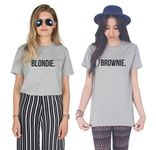 Sanfran - Blondie Brownie Top Funny Matching Besties BFF Heart T-Shirt - Small & Medium/Light Grey