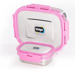 Veigo Set of 2: 1 Stainless Steel Airtight Lunch Box (630 ML) + 1 Leakproof Condiment Container (180 ML) | Large & Small Box with Silicone Ring | Secure Lid Lock | Freezer & Dishwasher Safe | Pink