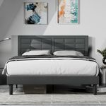 VECELO Queen Size Upholstered Bed Frame with Height Adjustable Fabric Headboard, Heavy-Duty Platform Bedframe/Mattress Foundation/Strong Wood Slat Support/No Box Spring Needed, Grey