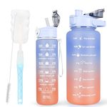 CodiCile 2 Pack Water Bottle BPA Free, 2 Liters Water Bottle & 750ml Water Bottle with Straw, Motivational Canteen Bottle with Time Marking,Leakproof Large Sport Drink Bottle for Women Men