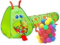 Kiddey Caterpillar Kids Play Tunnel and Tent | 2 Pc. Crawl Through Baby Ball Pit Pop up for Toddlers, and Babies, Indoor & Outdoor Jungle Gym Party Gift | Crawling Tunnels & Tents (50 Balls Included)