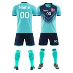 Personalised Football Kit for Kids Mens with Name Number Team Logo Personalised Football Shirts Shorts Light Blue