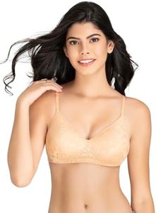 Clovia Women's Lace Solid Padded Full Cup Wire Free Everyday Bra (BR1479P24_Nude_32D)