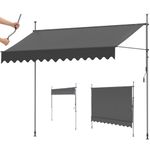 LIFERUN 300x120cm Telescopic Awning, Retractable Clamp-On Balcony Awning with Hand Crank, No-Drill UV Protection Waterproof Sun Shade Canopy for Patio, Garden & Terrace, Grey